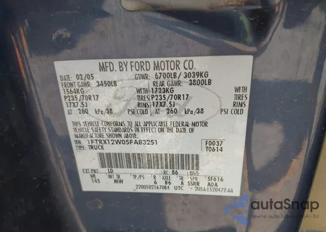 2005 Ford F-150 Stx/Xl/Xlt from USA, damaged, VIN 1FTRX12W05FA83251